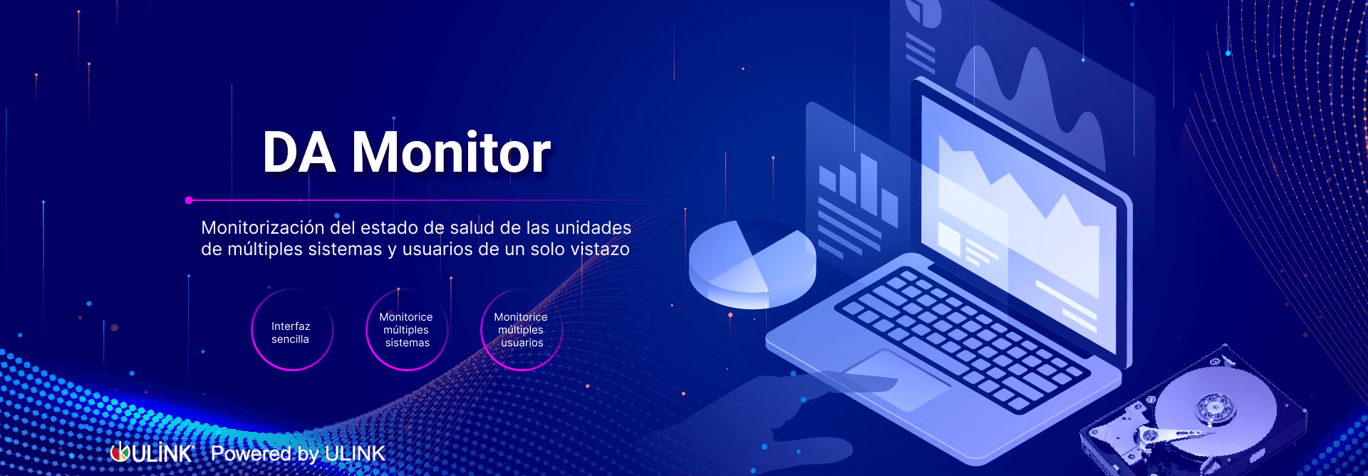 Imagen de DA Monitor, un panel de DA Drive Analyzer que muestra resultados del estado de la unidad para múltiples sistemas y usuarios.